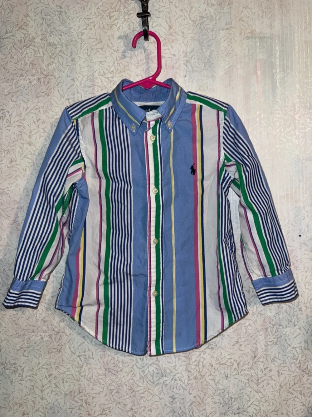 Ralph Lauren Boys' Multicolor Striped Button-Down Shirt - Blue/Green/White, 3/3T